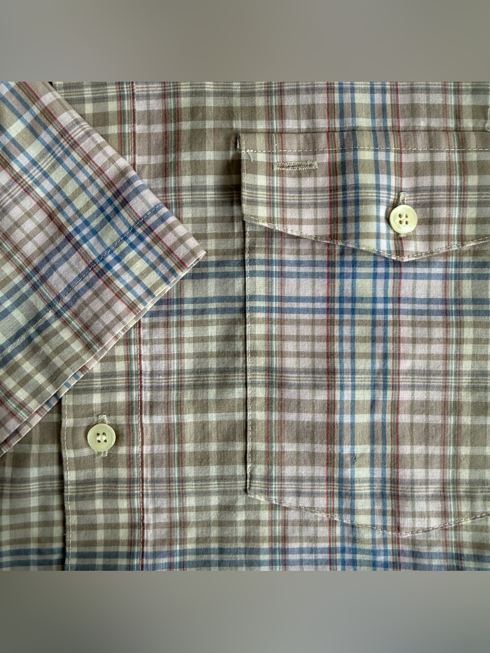 Vintage 80s Cropped Boxy Plaid S/S Button Down Shirt Arrow ~ Size Large - Picture 8 of 9